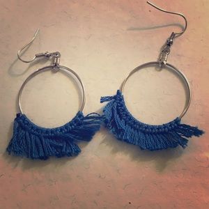 Handmade blue macrame earrings